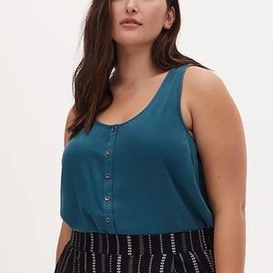 TORRID SIZE 2 TEAL WASHED TWILL & KNIT BACK BUTTON FRONT TANK